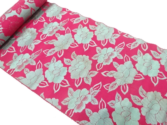 JAPANESE KIMONO / ANTIQUE BOLT FOR HASSUN OBI / SILK / WOVEN FLOWER